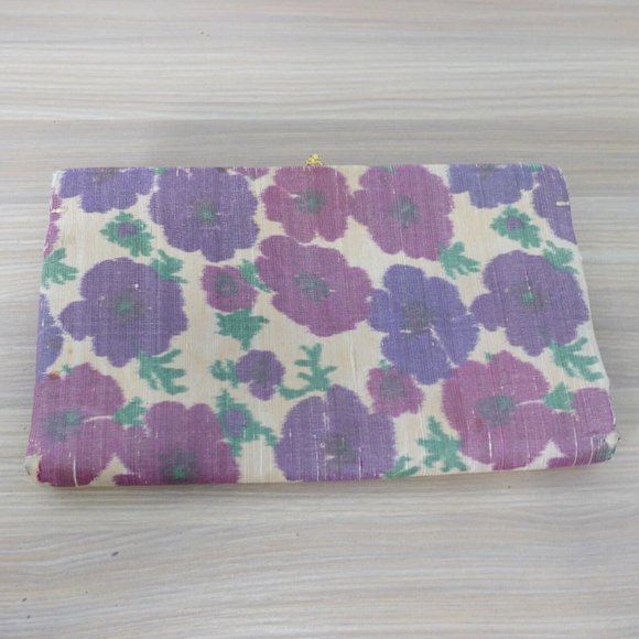 VINTAGE Floral Clutch Purple Neutral Purse Rhinestone Casual‎ Retro 90s Waldman - Picture 3 of 16